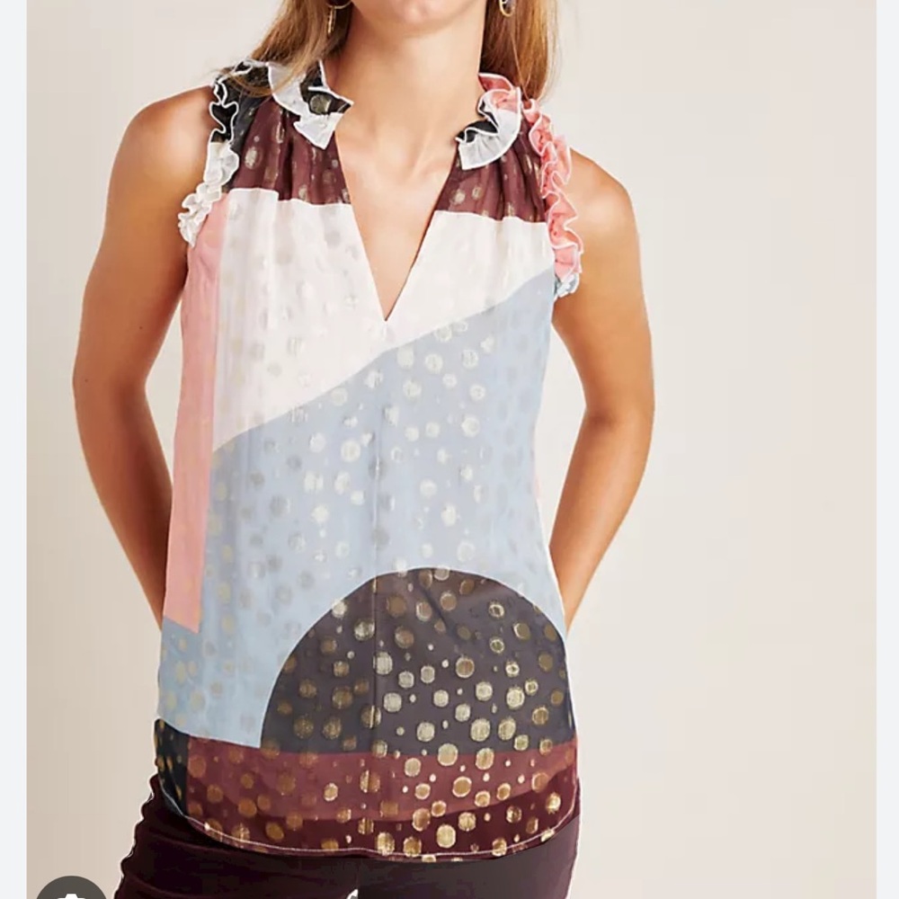 Maeve by Anthropologie Fantasia Metallic Clip Dot Blouse Sleeveless Size 8
